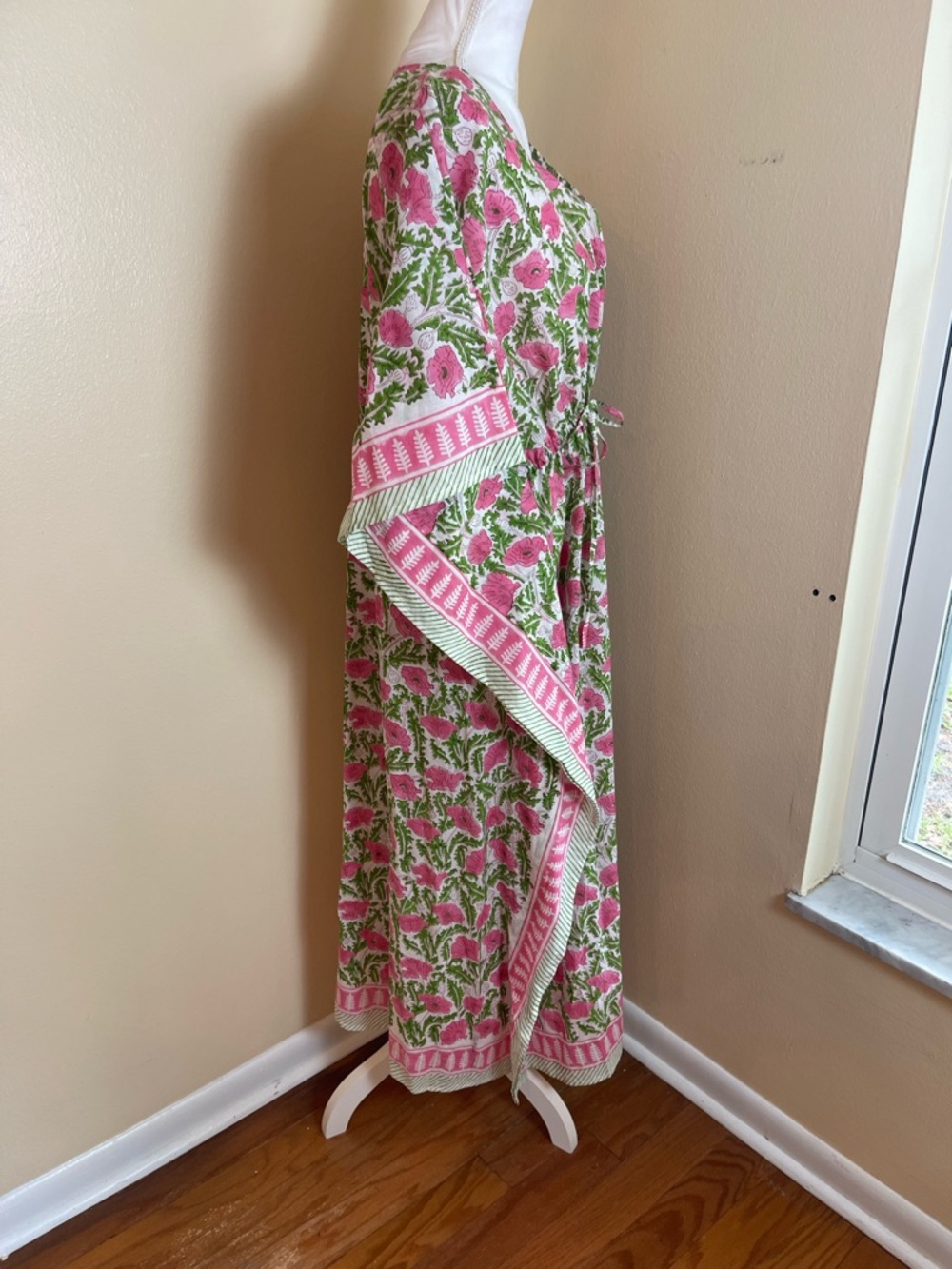Boho Floral Caftan Maxi Dress Cotton Kaftan Resort Vacation Folk Print Artsy OS - Picture 7 of 14